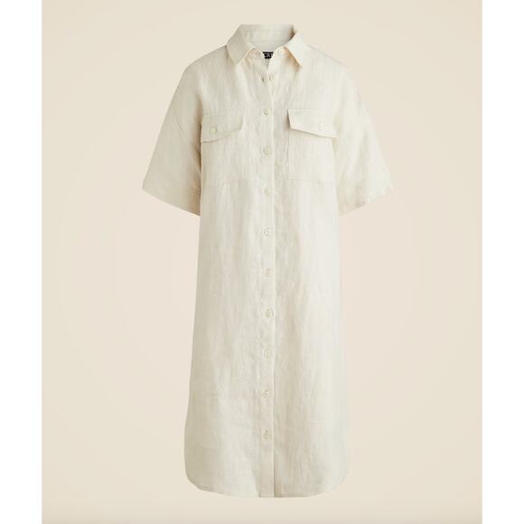 J.Crew Tall Utility Shirtdress Linen Natural Beige Relaxed Pockets Small NWT - Picture 2 of 12